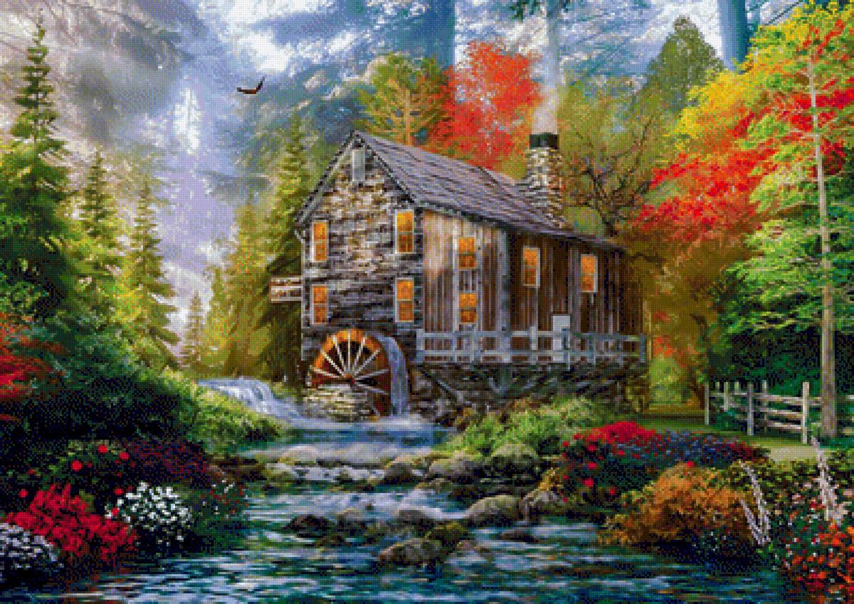 Grist Mill. - landscapes.birds.flowers and gardens. - предпросмотр