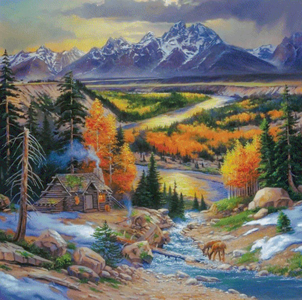 Mountain Cabin. - landscapes.animals. - предпросмотр