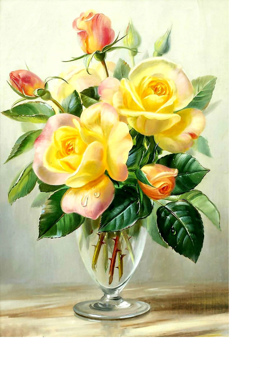 Жёлтые розы. - живопись, цветы, букет, розы - оригинал