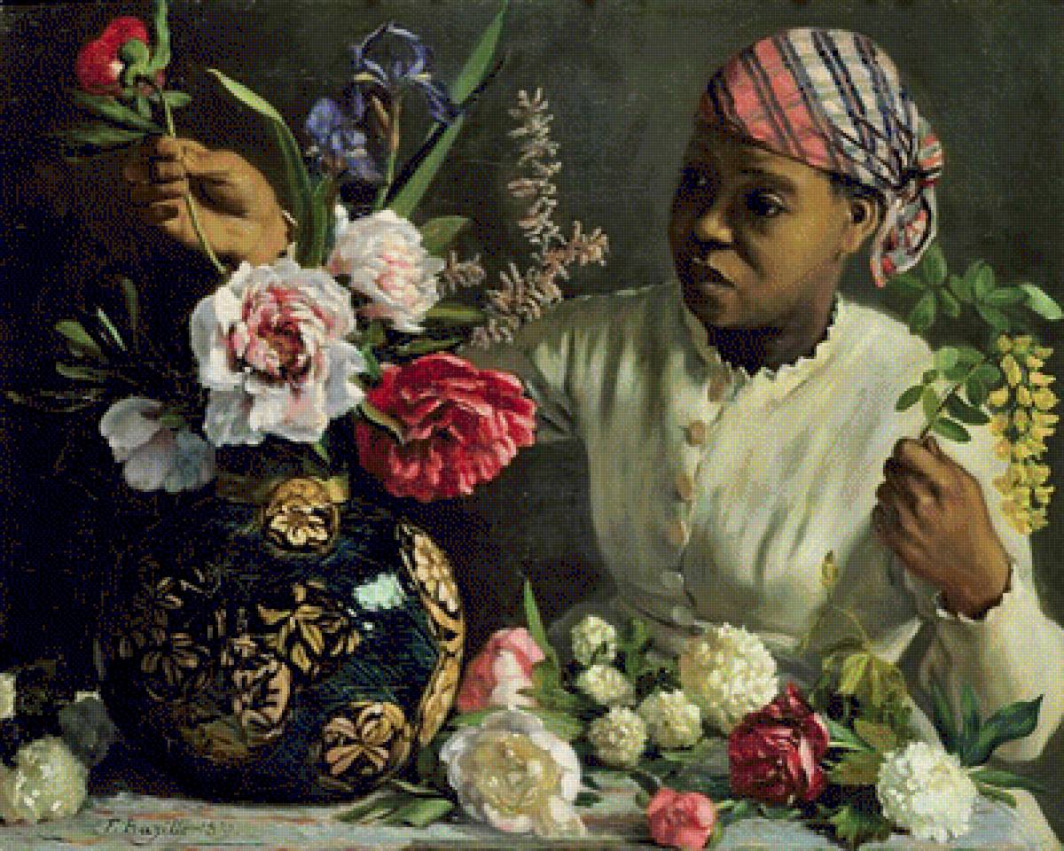 WOMAN WITH PEONIES, 1870 - by frederic bazille (1841-1870) - предпросмотр