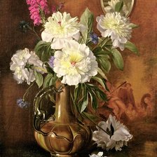 Схема вышивки «WHITE PEONIES IN A GLAZED VICTORIAN VASE»