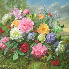 Схема вышивки «PEONIES AND HYDRANGEA»