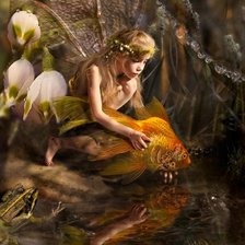 THE GIRL RELEASES A GOLD FISH