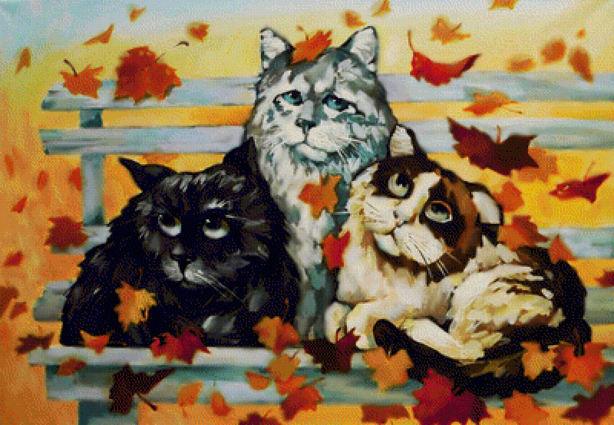 Осень. - животные, осень, живопись., коты - предпросмотр