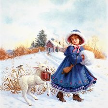 Схема вышивки «девочка и козленок»