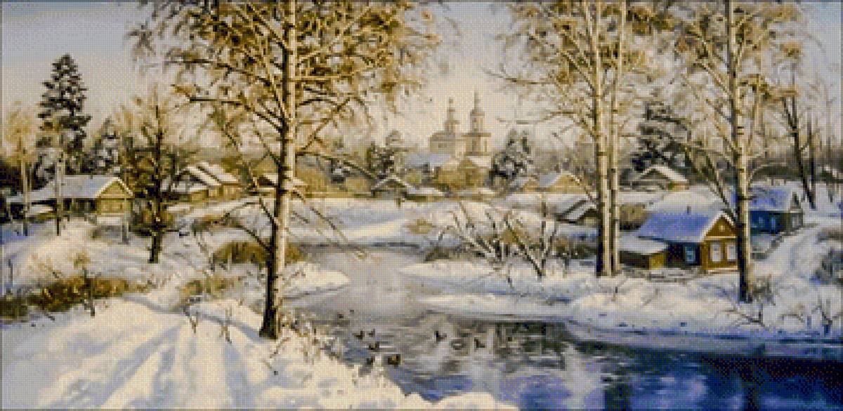 Snow River. - snowscapes.birds. - предпросмотр