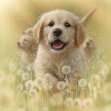 DANDELIONS - GOLDEN RETRIEVER