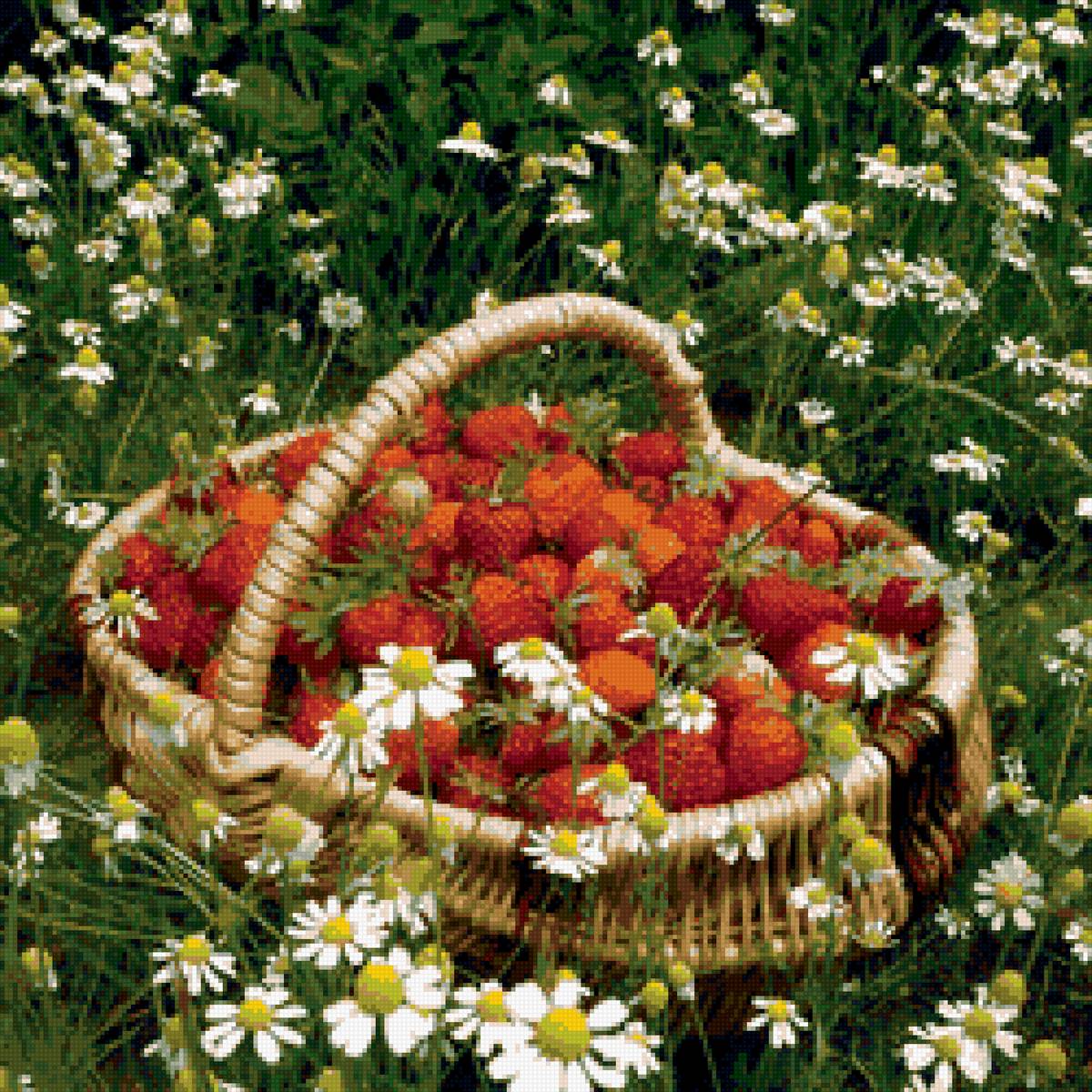 Лукошко с клубникой - клубника, лето, ягоды, цветы, лукошко, весна, ромашки, корзина - предпросмотр