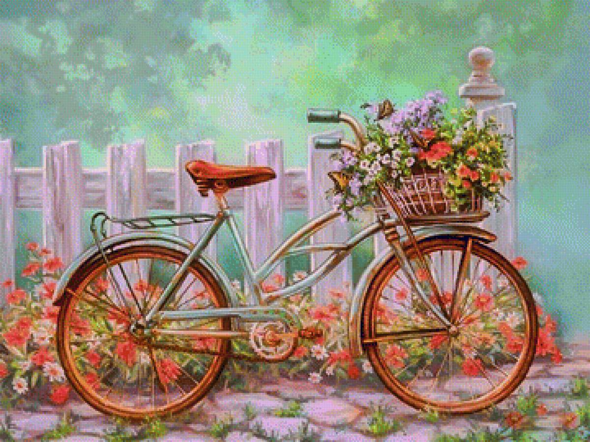 Vintage Bike Flowers. - dona gelsinger paints.scenary.flowers and gardens. - предпросмотр