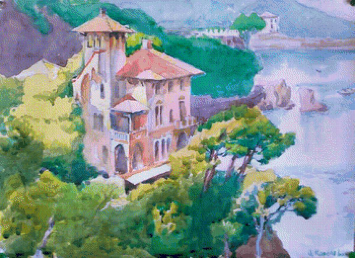 ВИЛЛА НА БЕРЕГУ - акварель - предпросмотр