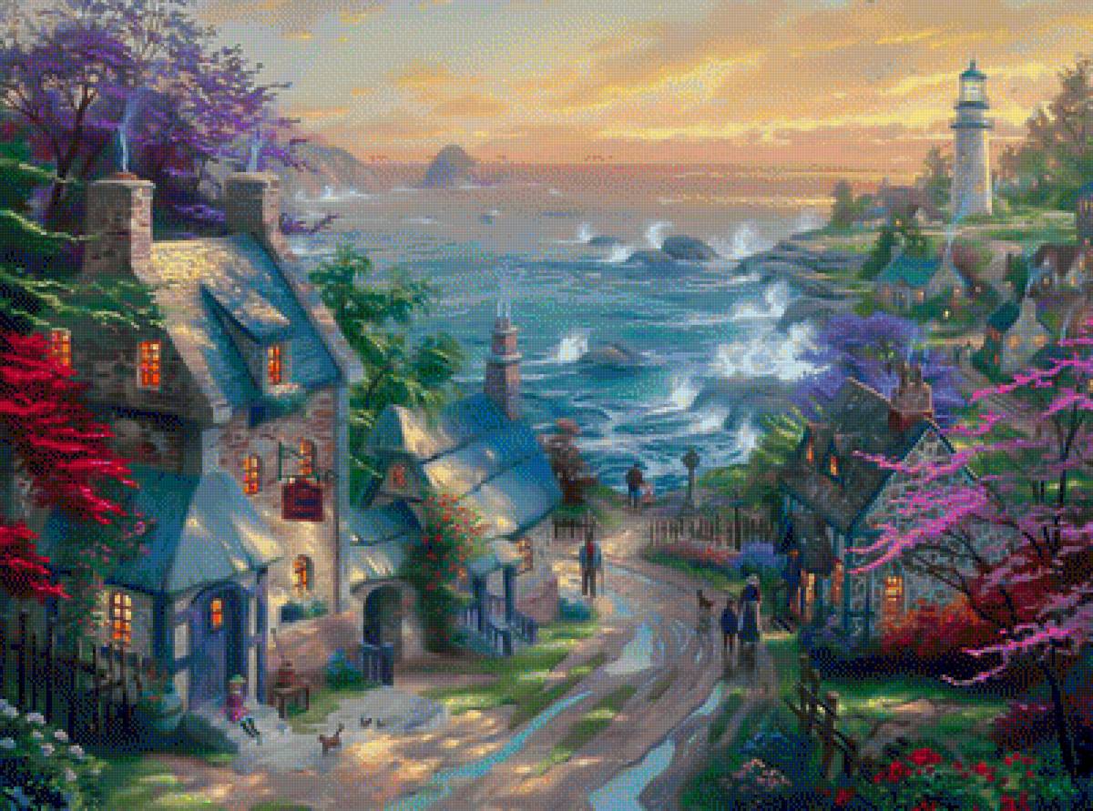 The Village Lighthouse. - thomas kinkade paintings.seascenes.people. - предпросмотр