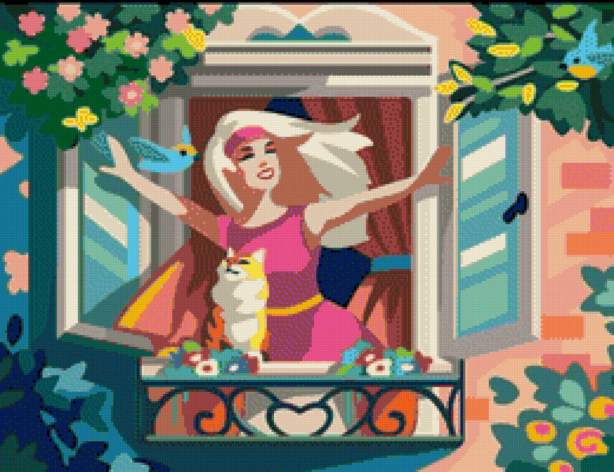 Утро - спорт, утро, кошка, солнце, ветер, девушка - предпросмотр