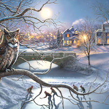 Схема вышивки «Зимний пейзаж с совой.»