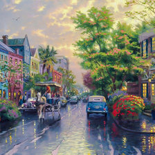 Схема вышивки «Charleston,Sunset on Rainbow Row.»