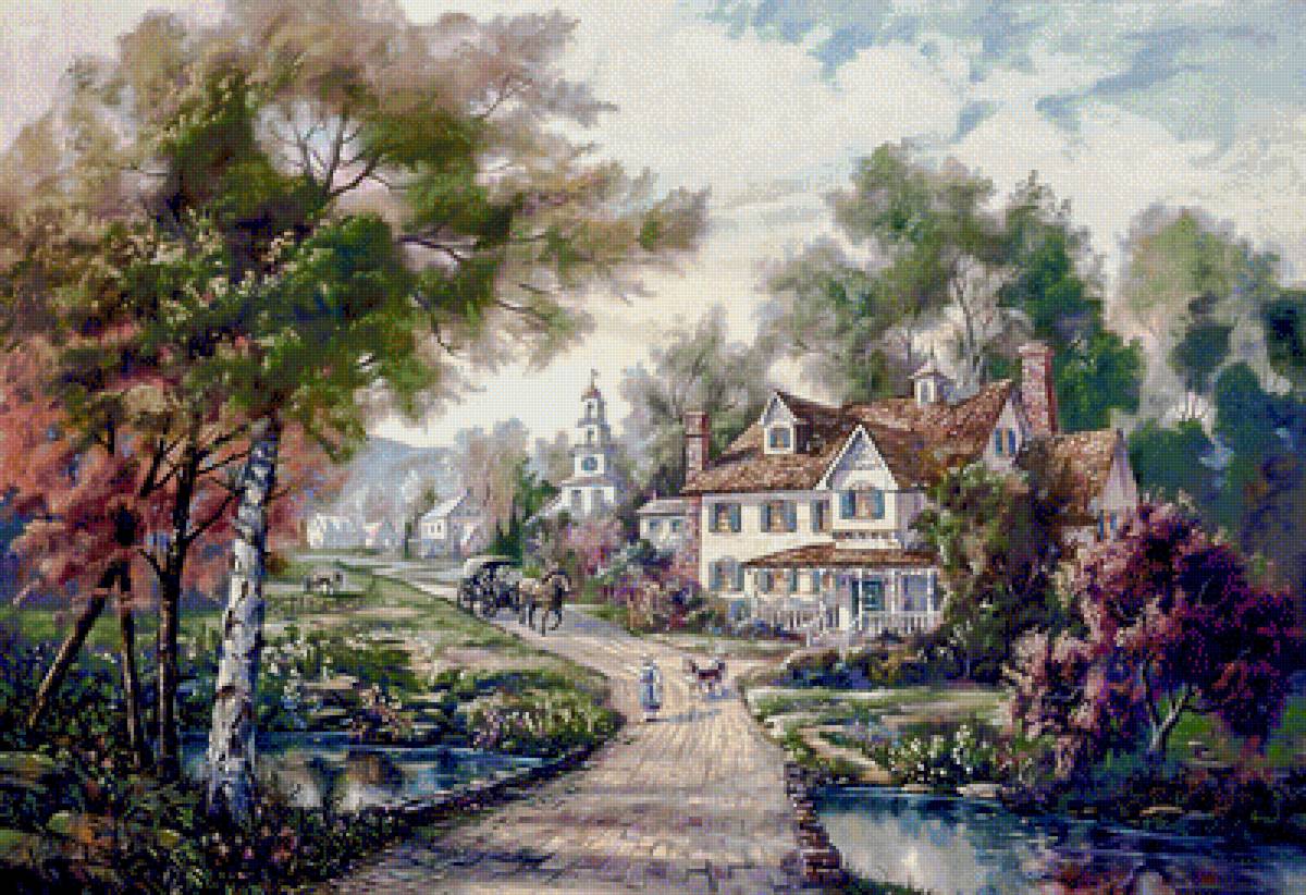 Hamlet of Cloverdale. - carl valente paintings. landscape.people.animals. - предпросмотр