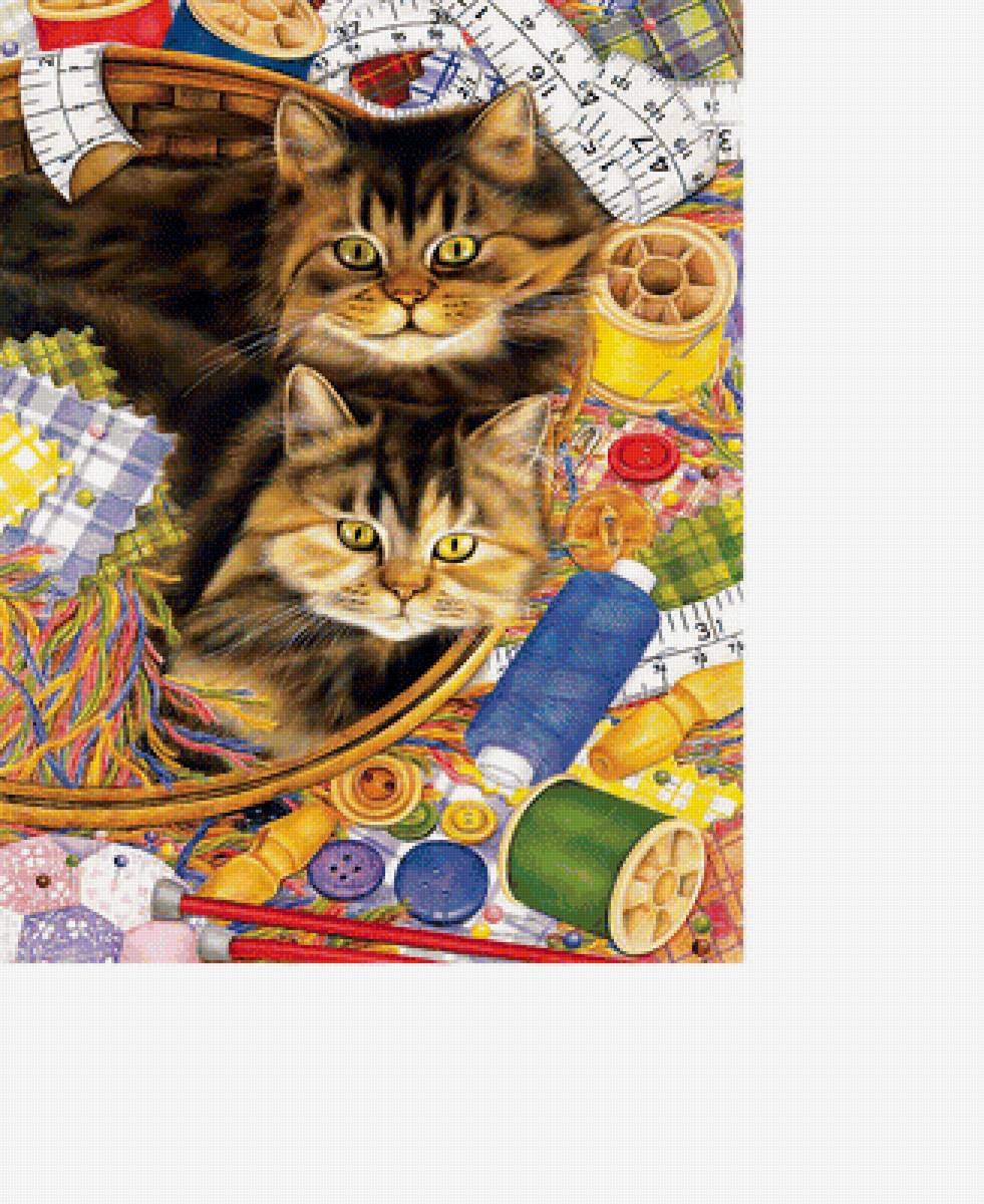 Котики-рукодельники.) - пуговицы, коты, нитки, кошки, рукоделие, катушки - предпросмотр