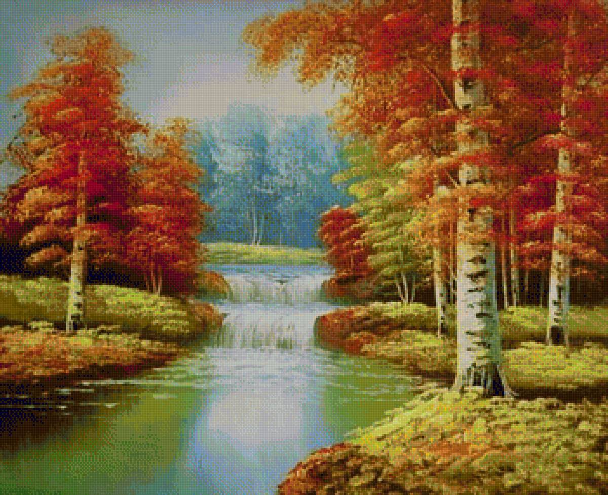 осенний пейзаж - пейзаж, река, осень, лес, березы - предпросмотр