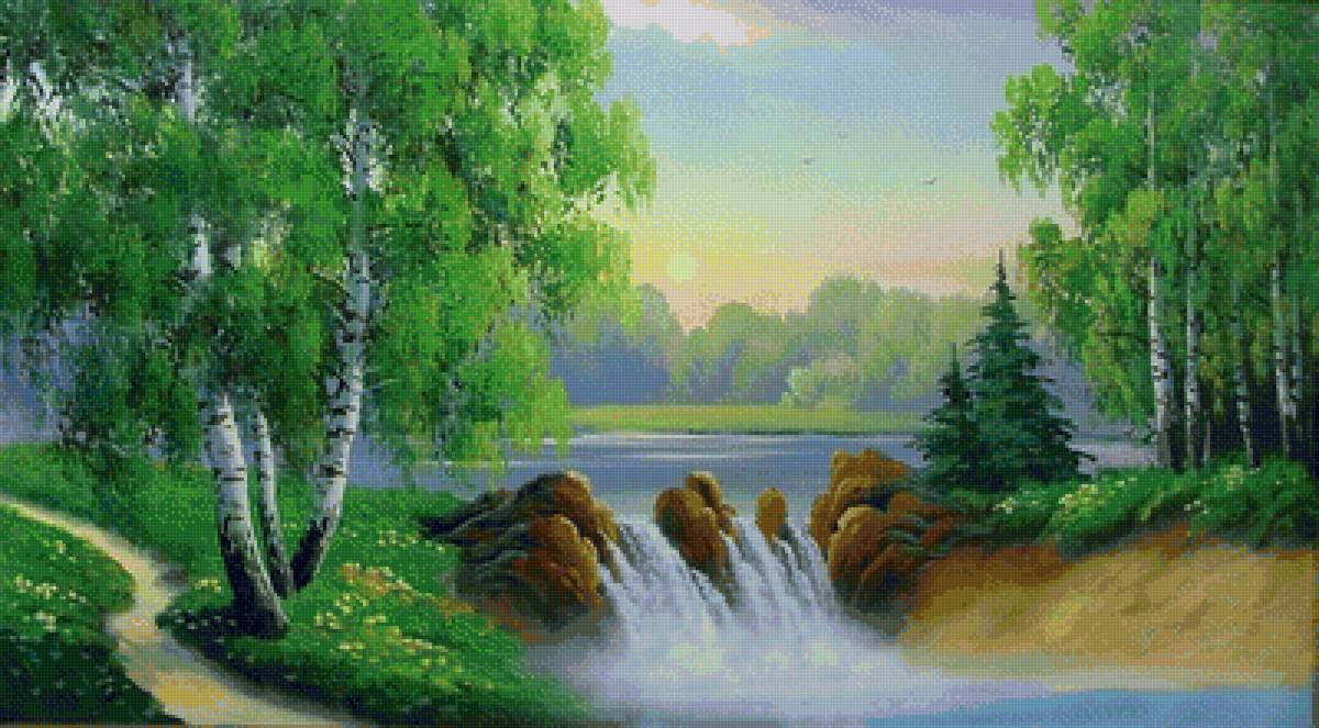 лето - пейзаж, река, лето, березы - предпросмотр