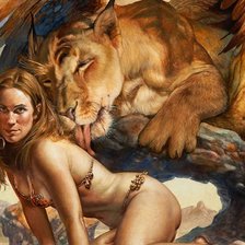 Схема вышивки «Воительница с пумой, Борис Вальехо»