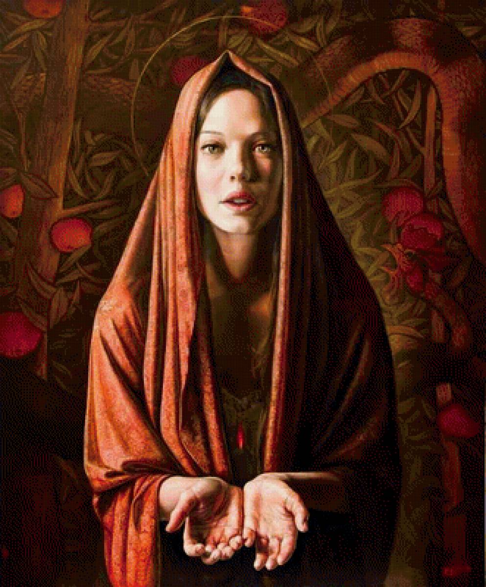 Девушка в палантине на фоне древа искушения - предпросмотр