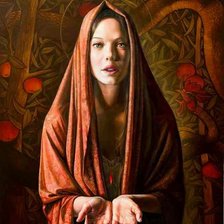 Схема вышивки «Девушка в палантине на фоне древа искушения»