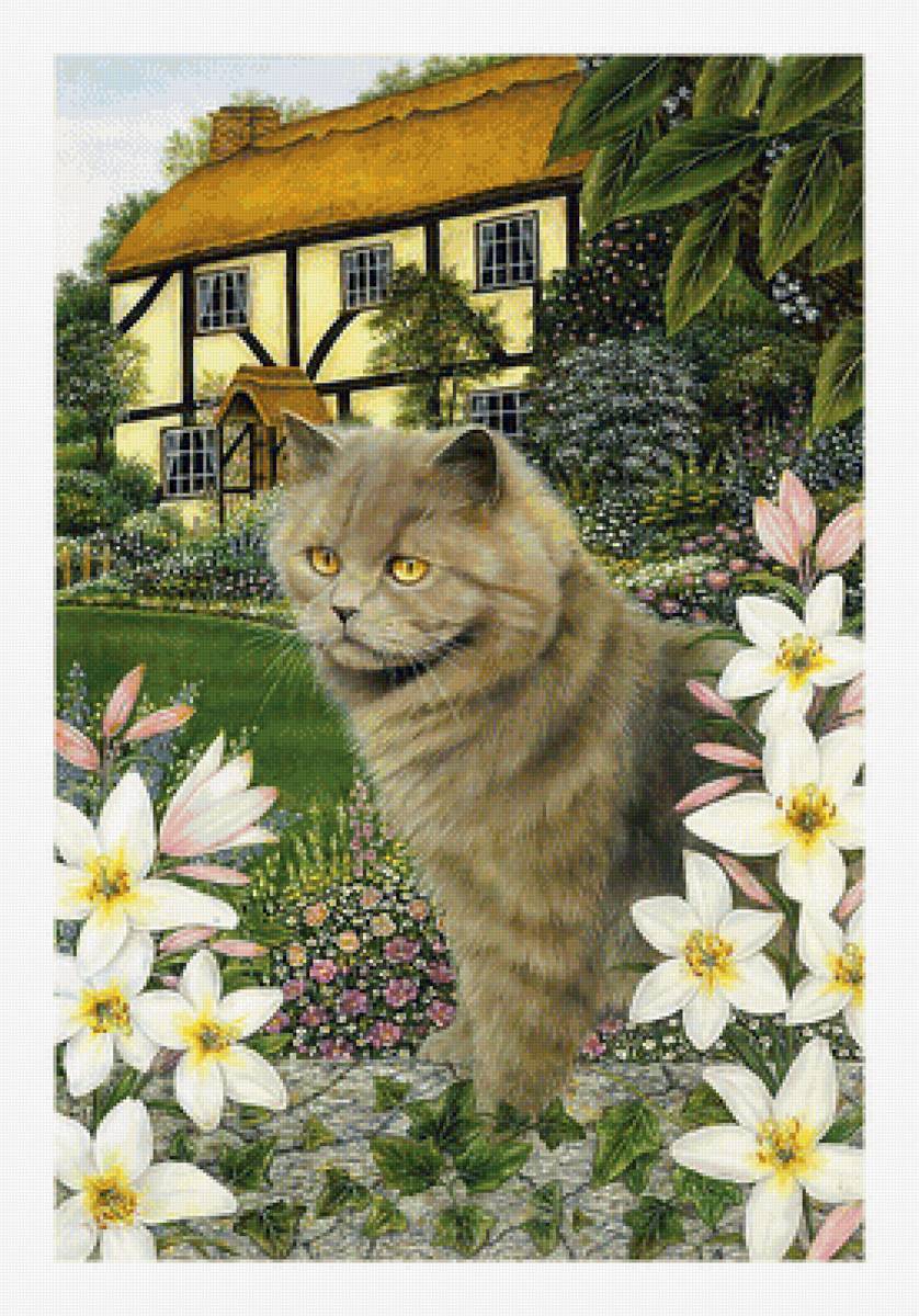 Котейка. - цветы, кошка, пейзаж, кот, дом - предпросмотр