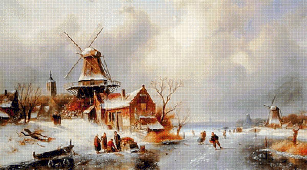 Dutch Winter Scene. - charles henri joseph leickert paints.landscape.scenary.people. - предпросмотр