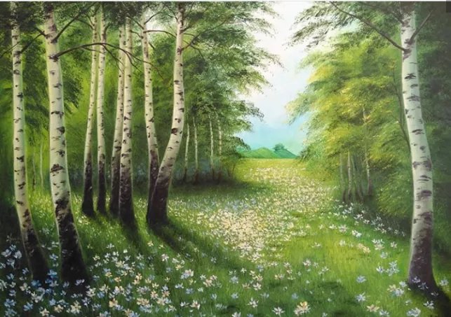 Природа,лето.опушка леса,деревья,трава,цветы - оригинал