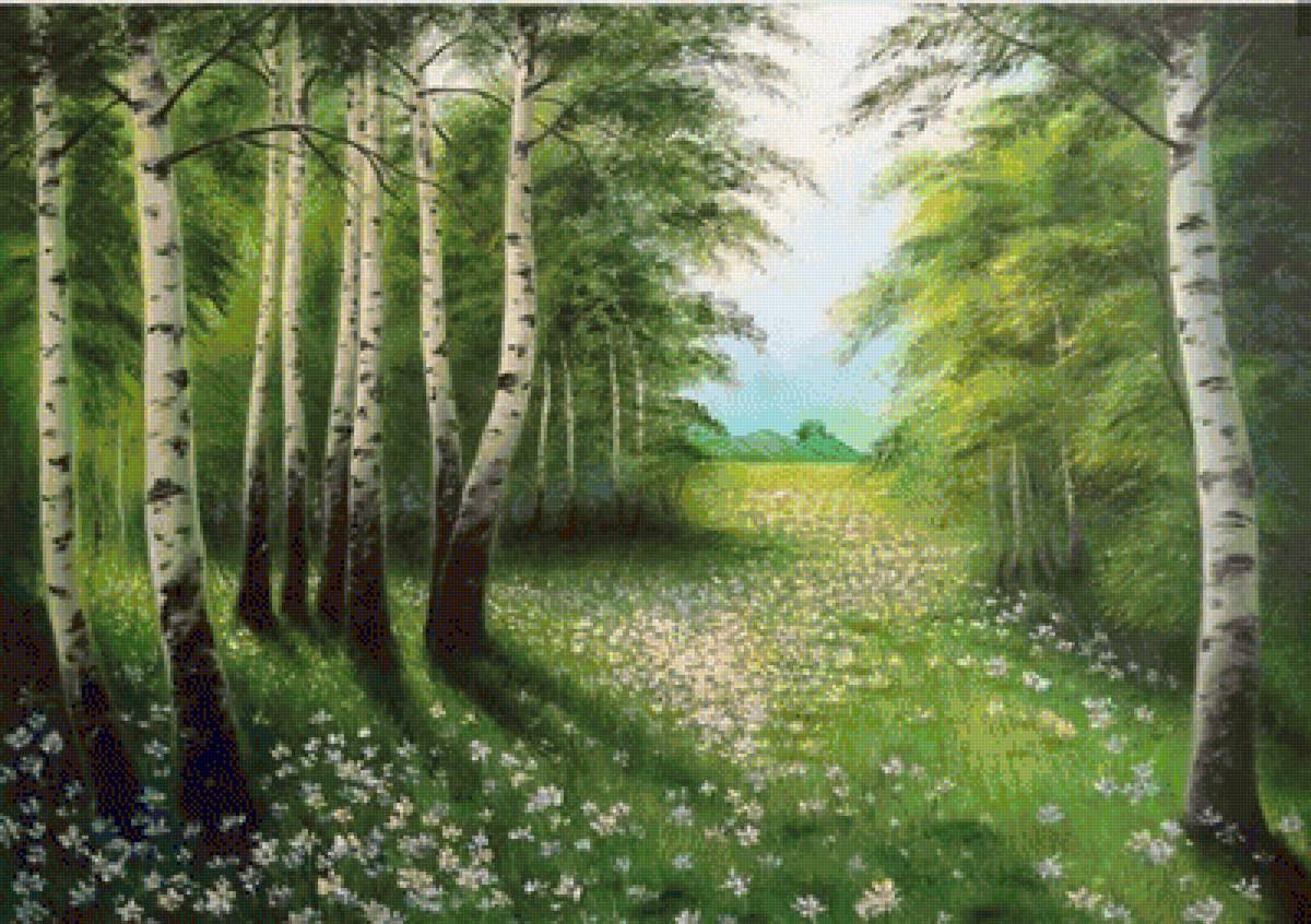 Природа,лето.опушка леса,деревья,трава,цветы - предпросмотр