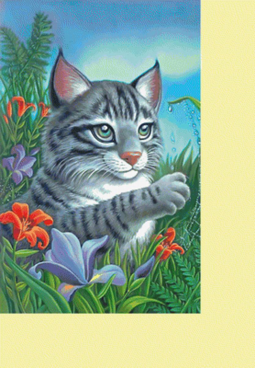 Котик. - детская, котенок, цветы, роса - предпросмотр