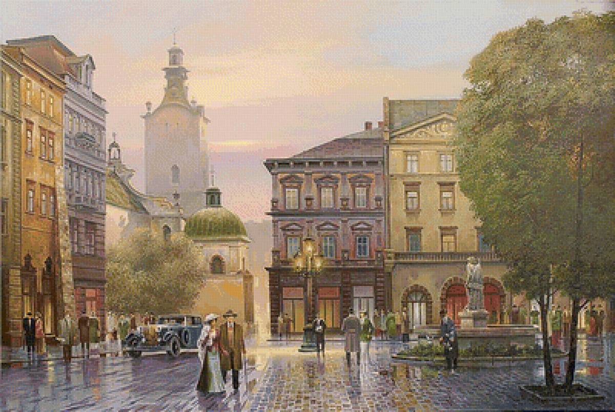 старый город - вечер, площадь, машина, городской пейзаж, люди, старый город - предпросмотр