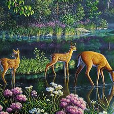 Схема вышивки «олени у реки»