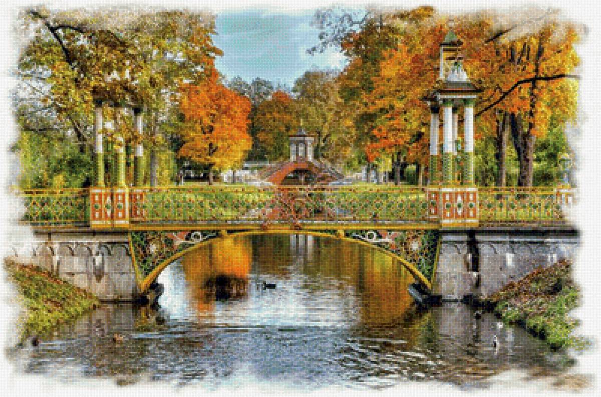 Осенний парк. - парк, осень, мост, пейзаж - предпросмотр