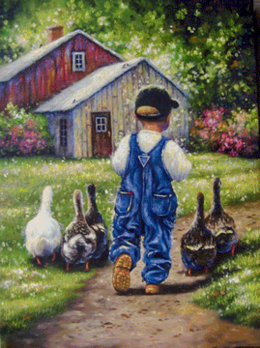 Little Boy Blue. - vicky wade paintings.children.birds. - предпросмотр