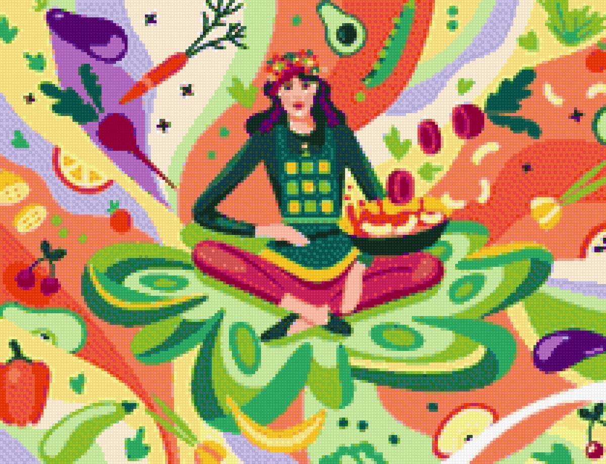 Фея кухни - посуда, овощи, девушка, кухня, фрукты, еда - предпросмотр