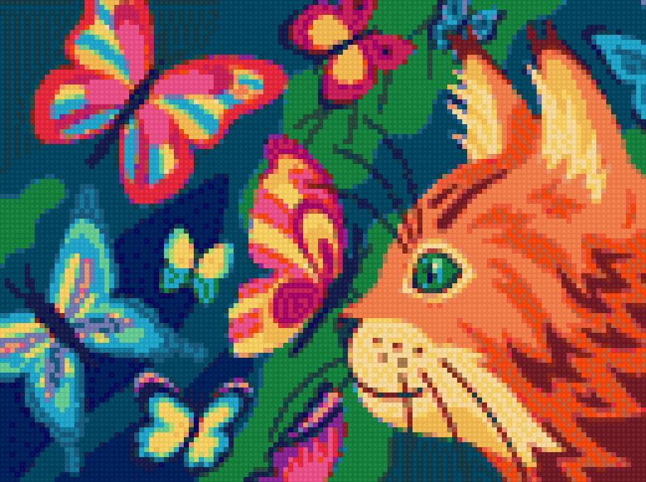 Лето на носу - бабочки, рысь, лето, бабочка, кот, кошка - предпросмотр