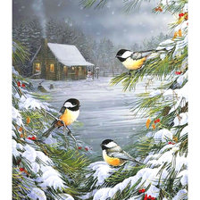 Схема вышивки «Синички зимой.»