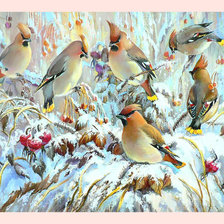 Схема вышивки «Свиристели и шиповник.»