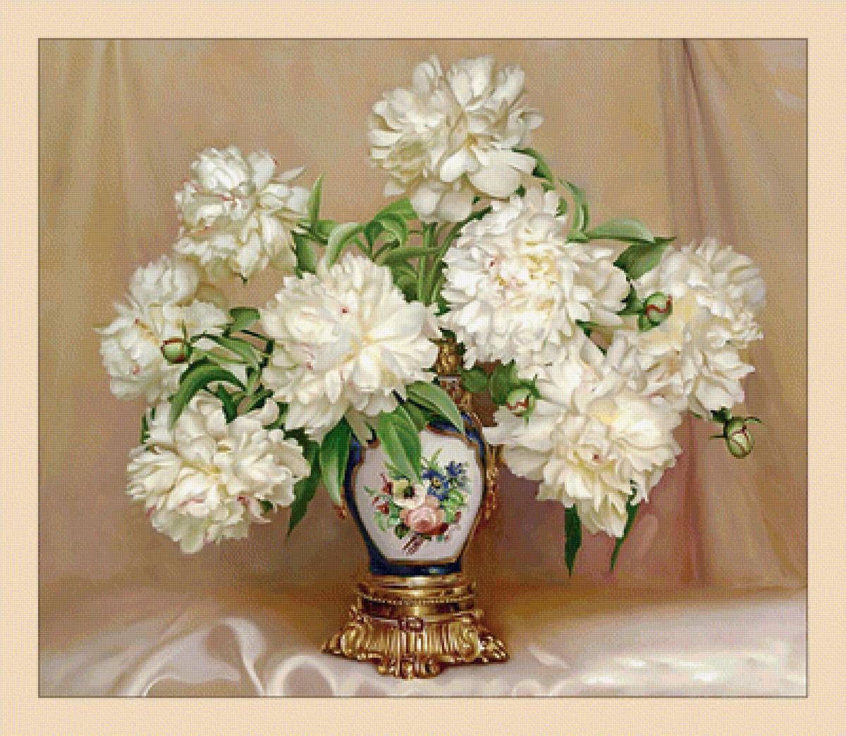 Белые пионы. - цветы, ваза, пионы, букет - предпросмотр