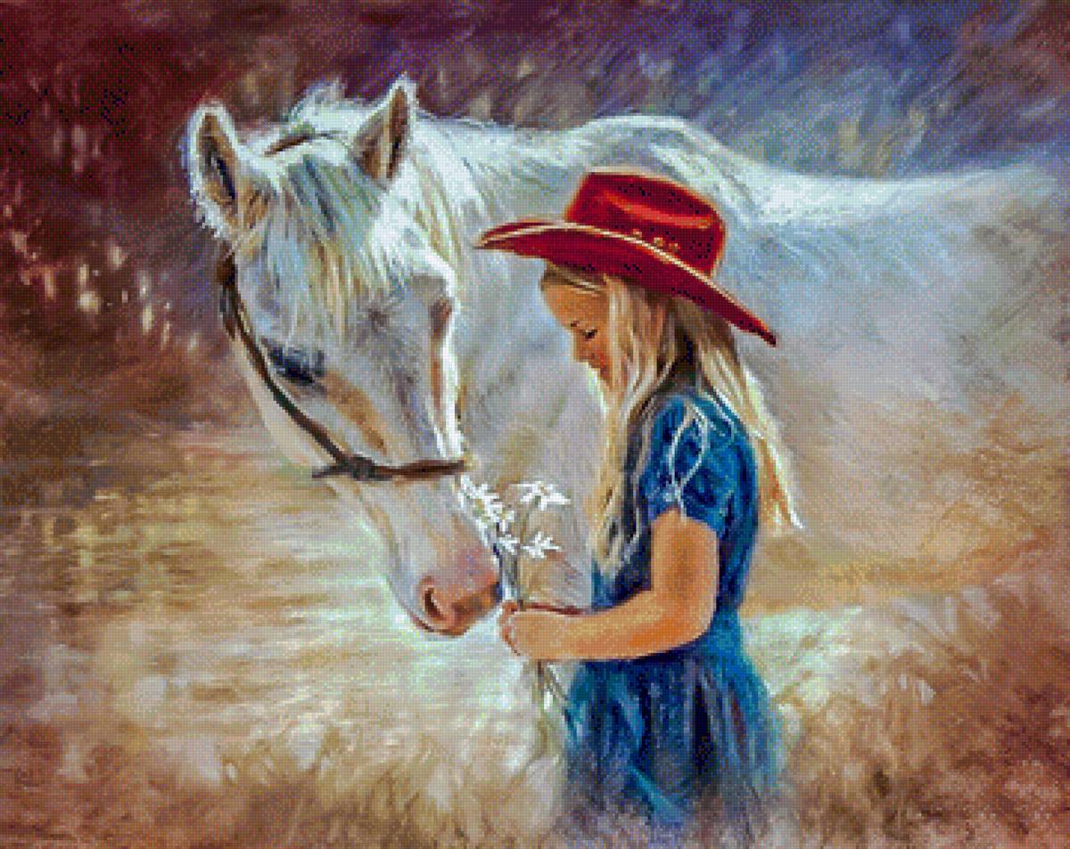 The Girl with her Beautiful Horse. - kathy fincher paintings.children.animals. - предпросмотр