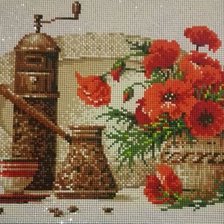 Схема вышивки «Для кухни - кофемолка с маками»