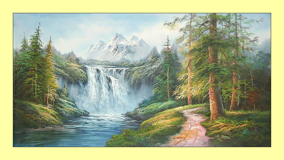 Горный водопад. - водопад, природа, горы, лес, живопись, пейзаж - оригинал