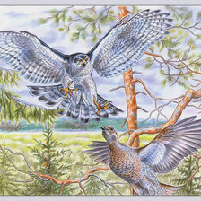 Схема вышивки «Соколиная охота. Перепел.»