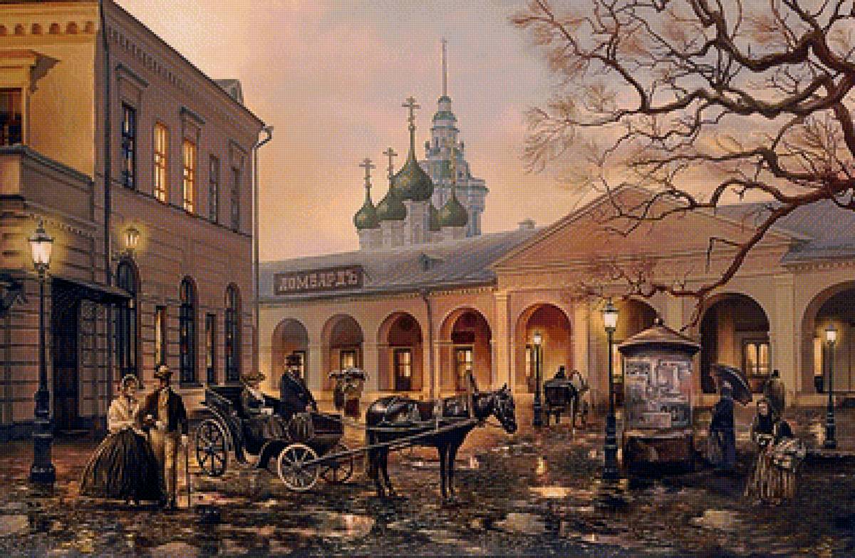 старый город - старый город, лошади, вечер, площадь, городской пейзаж, люди - предпросмотр