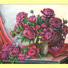 Бордовые пионы.