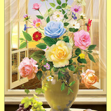 Схема вышивки «Цветочный натюрморт у окна.»