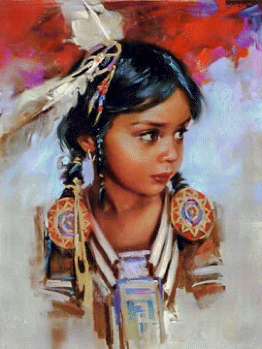 A Precious Little Native American Girl. - harley brown paints.children.portraits.native american. - предпросмотр
