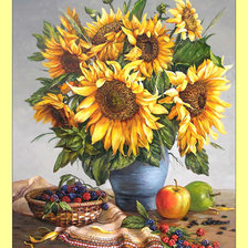 Схема вышивки «Натюрморт с подсолнухами и ягодами.»