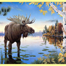 Схема вышивки «Лось на озере.»