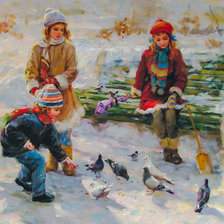 Схема вышивки «Feeding the Doves.»